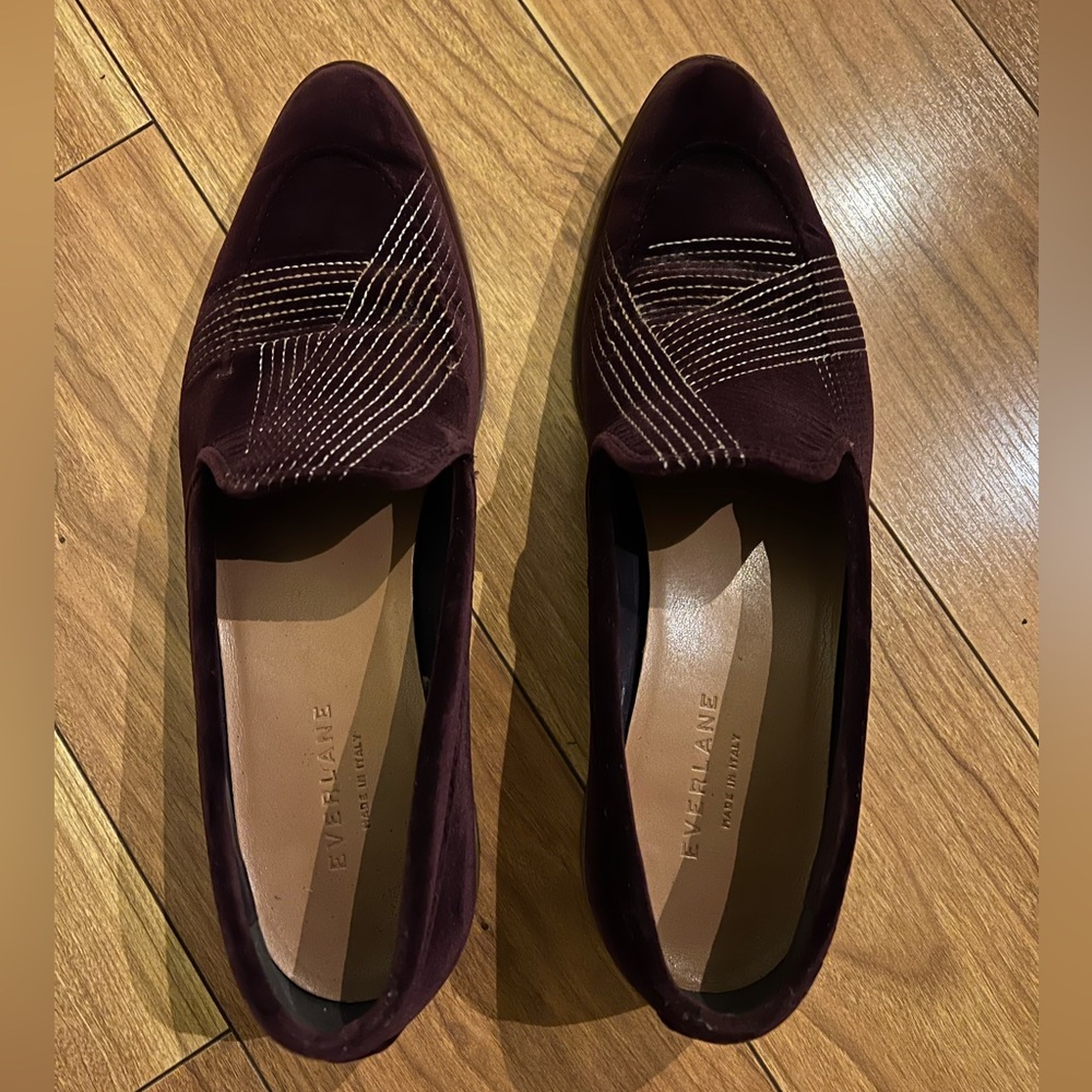 Everlane burgundy velvet loafers